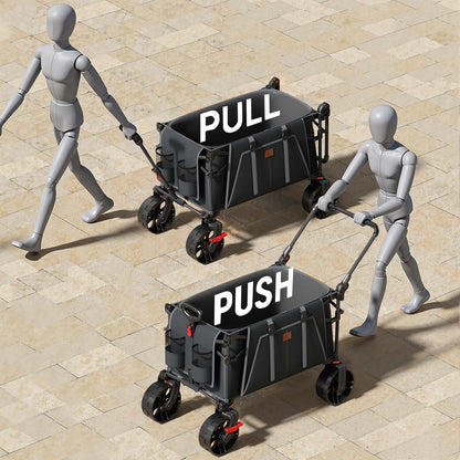 EVER ADVANCED Folding Push Wagon with Canopy, Portable Shopping Cart with Brakes, Collapsible Wagon Cart with All-Terrain Big Wheels for Camping, Beach, Sports
