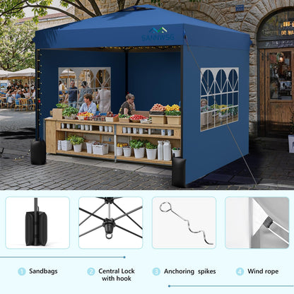 12X12 Pop Up Canopy Tent with 3 Sidewalls,Easy Up Canopy,Commercial Instant Shelter,Heavy Duty One Person Set Up Event Tent,Blue
