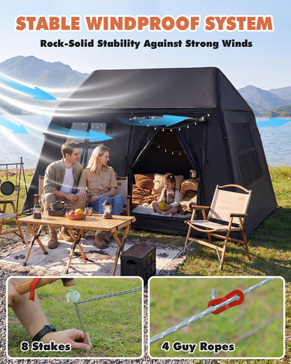 3-4 Person Inflatable Camping Tent Blow Up Hand Pump Easy Setup Waterproof Inflatable Cabin Portable Air Tent for Camping Family Tent for Backpacking Hiking