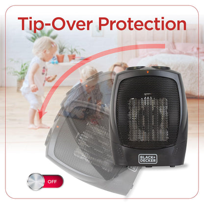 BLACK+DECKER Portable Space Heater, Room Space Heater with Carry Handle for Easy Transport