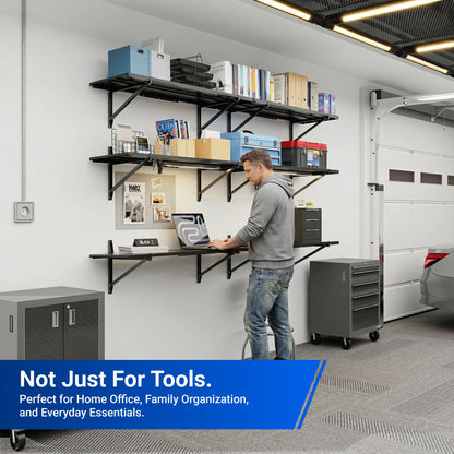 FLEXIMOUNTS 2-Pack 1x6ft Garage Shelving 14-inch-by-68-inch Perforated Wall Shelf, Heavy Duty Garage Storage Rack with 1400 lbs Load Capacity, Wall Mounted Organization System for Tools, Heavy Bins