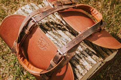 Woodman's Pal Premium Buffalo Leather Log Carrier, Luxury Handcrafted Firewood Carrier, Heavy-Duty Firewood Bag for Wood Carrying, Made in USA - Ideal for Outdoors and Camping Wood Stove Accessory