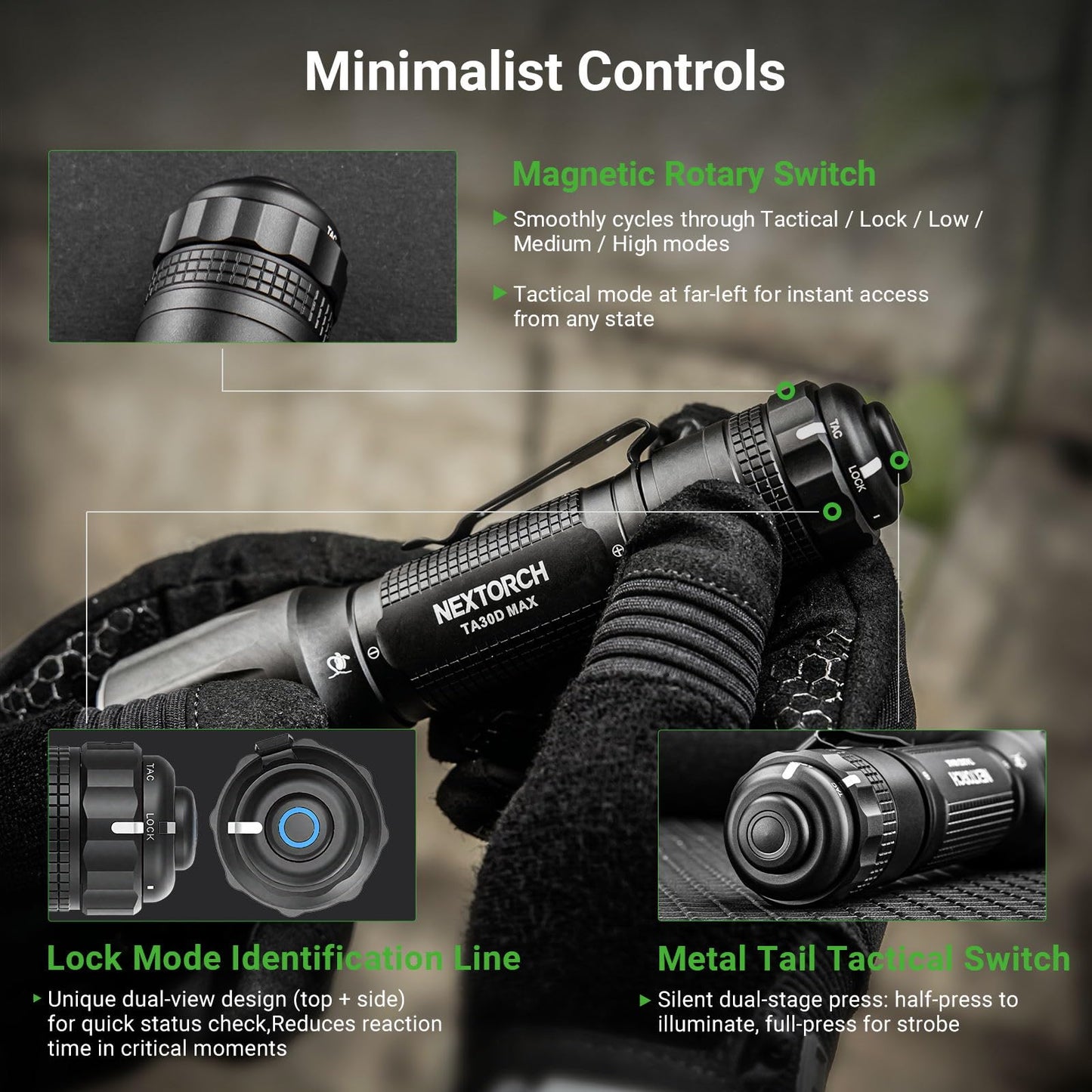NEXTORCH TA30D MAX Tactical Flashlight High Lumens, 4000 Lumens Rechargeable Flashlight with 5 Modes & Strobe for Special Operations Assault Tactical Missions Night Searches, etc