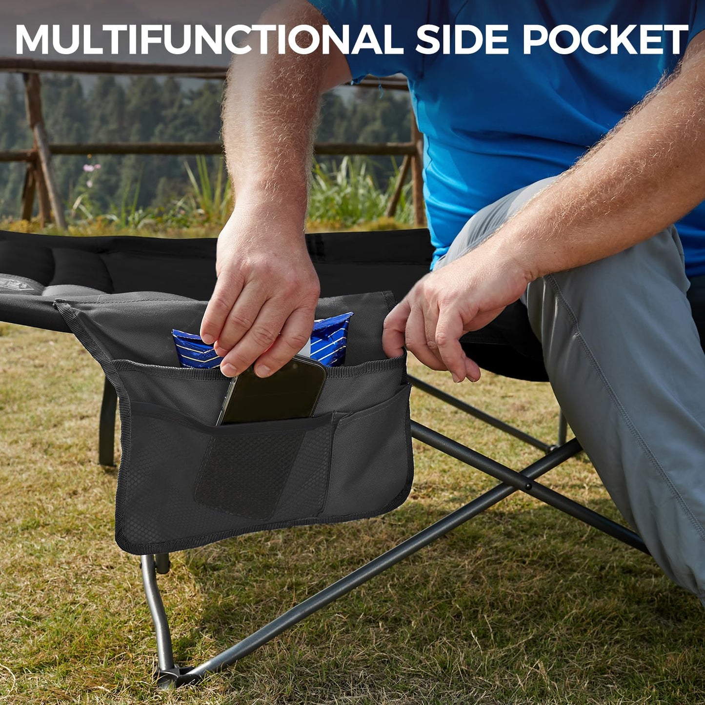 TIMBER RIDGE 32.5in Extra Wide Heavy Duty Camping Cot for Adult, Easy Set Up Oversized Sleeping Cot with Carry Bag for Camping, Travel and Outdoors, Support up to 450lbs, Black