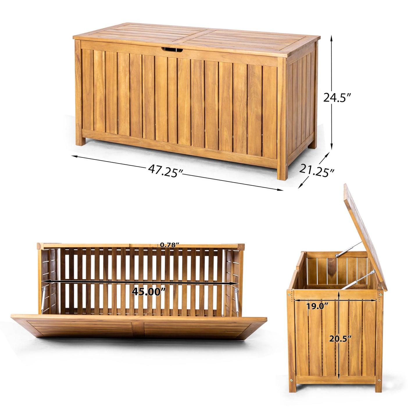 Christopher Knight Home Wood Cabinet Box, Slat Panel Storage Cabinet, Storage Organzier with Easy Open Lid Hinges, Easy Assembly, Outdoor Patio 100 Gallon Acacia Wood Deck Storage Box, Teak