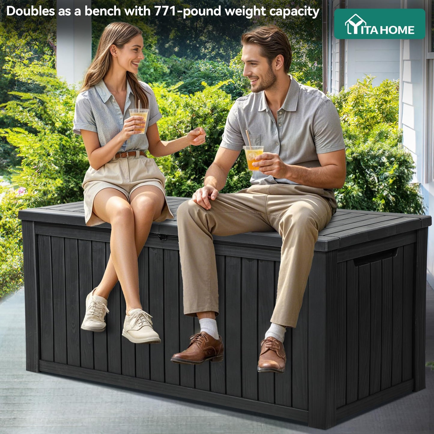 YITAHOME 220 Gallon Large Outdoor Storage XL Deck Box w/Divider for Patio Furniture,Outdoor Cushions, Garden Tools, Sports Equipment and Pool Supplies, Waterproof, Resin, Lockable, Black