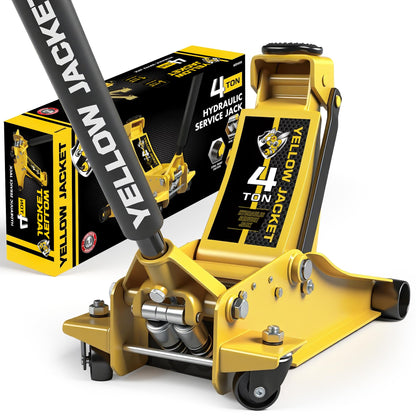 YELLOW JACKET Low Profile Floor Jack with Dual Pumps Quickly Lift Hydraulic Car Jack with Pad, 4 Ton (8,800 lb) Capacity