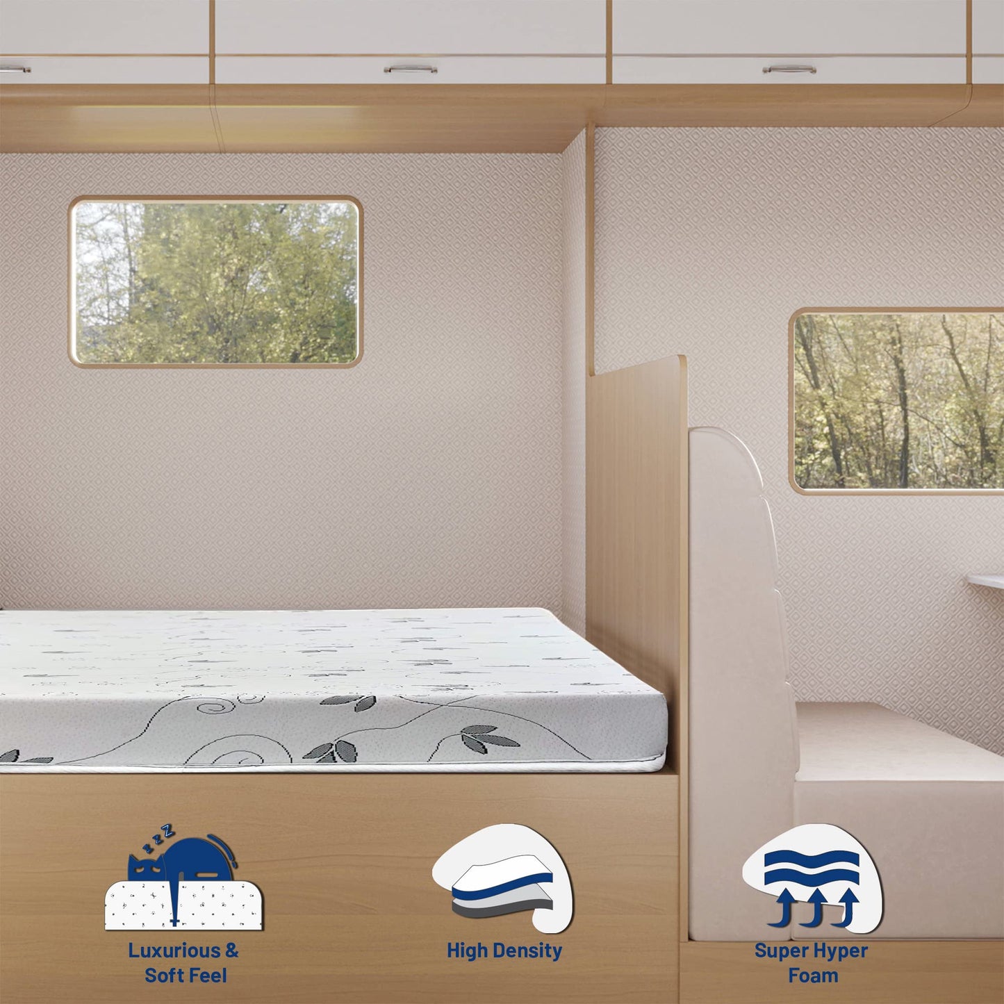 Greaton, 4-Inch High Density Foam RV Mattress Replacement, Medium Firm, Travel Camper Trailer Truck and Bunk, Pressure-Relief Support, Made in USA, 72" x 30"