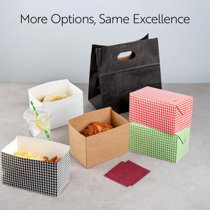 Restaurantware Bio Tek 80 Ounce To Go Boxes 400 Rectangle Take Out Food Containers - Fast Top Closure Disposable Black Houndstooth Paper Carry Out Containers For Burgers Or Fried Chicken