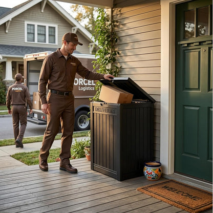 Lockable Package Delivery Box by [Brand Name] - Waterproof Resin Outdoor Storage Solution | 57 Gallon, Black
