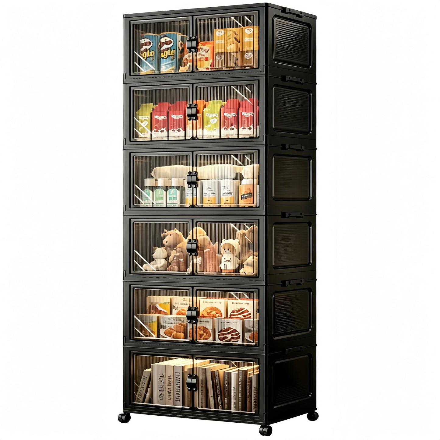 FoldTrend 6-Tier Foldable Storage Cabinet with Wheels & Lid, 291QT Extra Large Stackable Organizer, No Tool Required, Storage Cabinet for Garage, Home Office, Pantry, Kitchen, Dorm