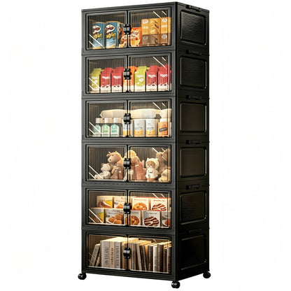 FoldTrend 6-Tier Foldable Storage Cabinet with Wheels & Lid, 291QT Extra Large Stackable Organizer, No Tool Required, Storage Cabinet for Garage, Home Office, Pantry, Kitchen, Dorm
