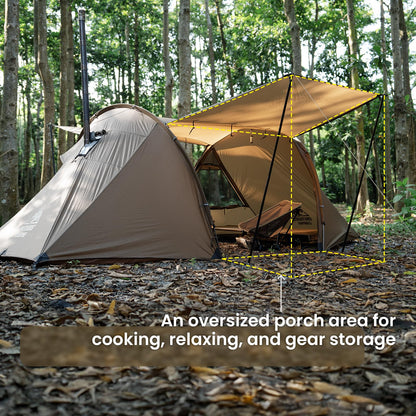 OneTigris Raven NEST Hot Tent with Stove Jack, Spacious Waterproof 2 Person Tunnel Tent for Camping, Hiking, Backpacking, Bushcraft