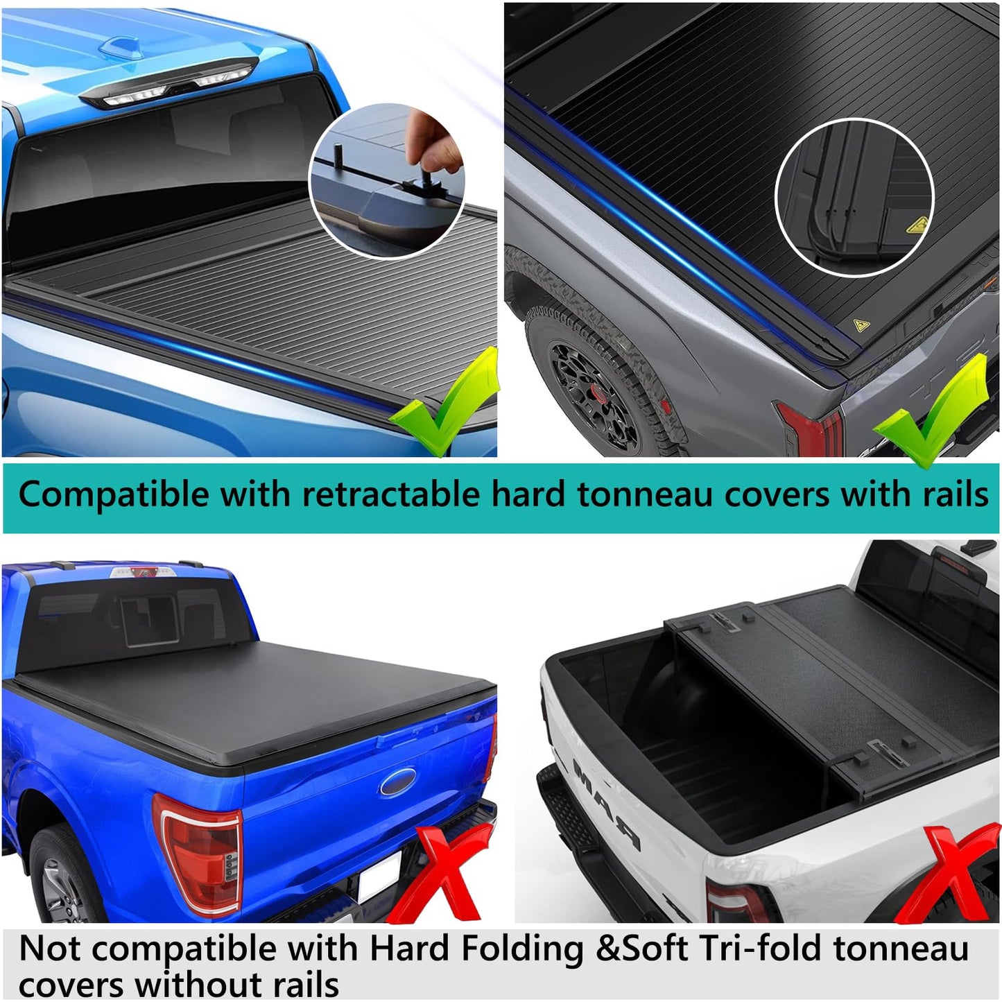 Roll Bar for Truck - Universal Truck Rack & Chase Rack with Third Brake Light Combo, Adjustable Truck Bed Roll Bar for Mid Size Pickup Trucks, No Drilling