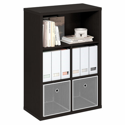 Furinno Cubicle Book Shelf, 5-Cube Bookshelf, Extra Thick Frame Cube Storage Organizer Bookcase with Closed Back, 15.3 x 29.9 x 43.3, for Living Room, Bedroom, Home Office, Black Dark Oak