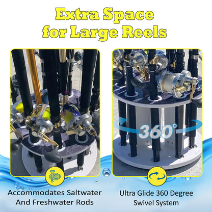Rush Creek Creations 12-Rod Fishing Holder - 15.55” x 12.2" High Density Plastic Wood Board Waterproof Gray