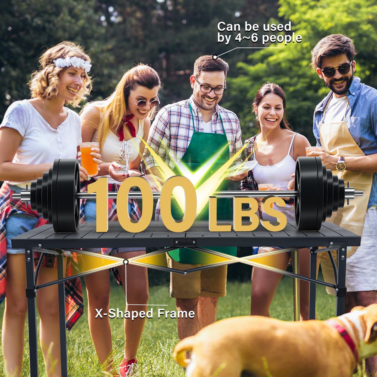 OUTSIDER Folding Camping Table with Aluminum Roll-up Tabletop Portable Lightweight Beach Table with Carry Bag for Outdoor Cooking, Picnic, BBQ, Travel, Backyard, Black, 46" x 28"