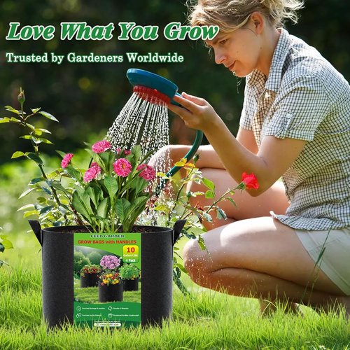 FEED GARDEN 5 Gallon Grow Bags - 4 Pack of Durable Non-Woven Fabric Plant Pots with Reinforced Handles for Indoor & Outdoor Vegetables, Flowers, and Herbs