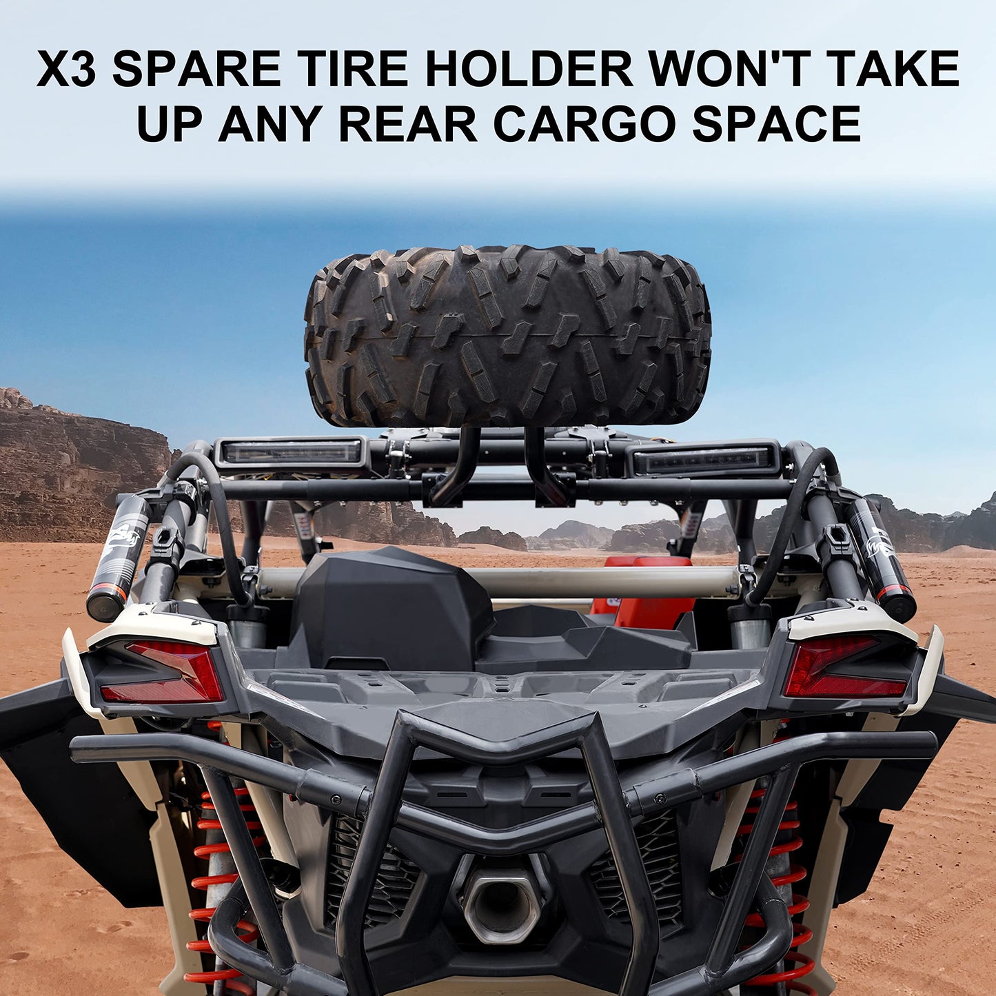 SAUTVS Heavy Duty Spare Tire Mount Rack Holder for Can-Am Maverick X3, Fits Up to 32" Tire Steel Powder Coated Spare Tire Carrier Holder for Can Am Maverick X3 Max Turbo RR 2017-2025 Accessories