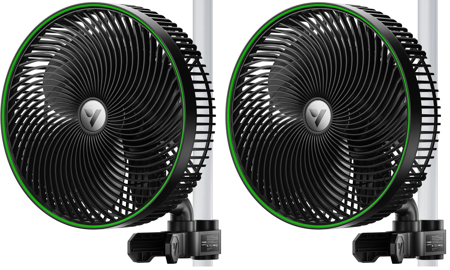 VIVOSUN AeroWave E9 Grow Tent Fan, 9" Auto Oscillating Clip Fan with EC Motor, US Patented Circulation Fan, IP54 Weatherproof, Strong Airflow & Quiet for Hydroponic Ventilation (Pack of 2)