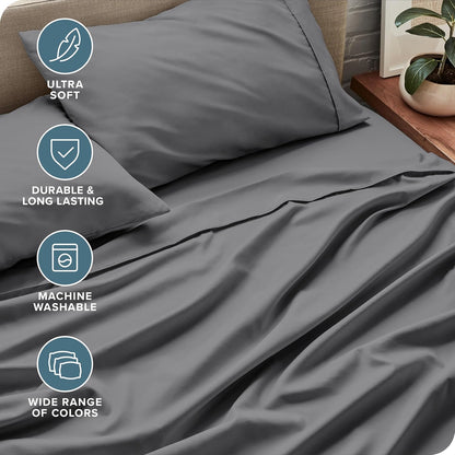 Bare Home Queen Sheet Set - Ultra-Soft 1800 Microfiber Bedding - Deep Pockets - 4 Piece Set | Grey