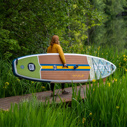 BOTE Wulf Aero Inflatable Stand Up Paddle Board Kit Includes Accessories Adjustable Paddle iSUP Travel Bag Blow Up Pump Safety SUP Coiled Leash Multiple Sizes