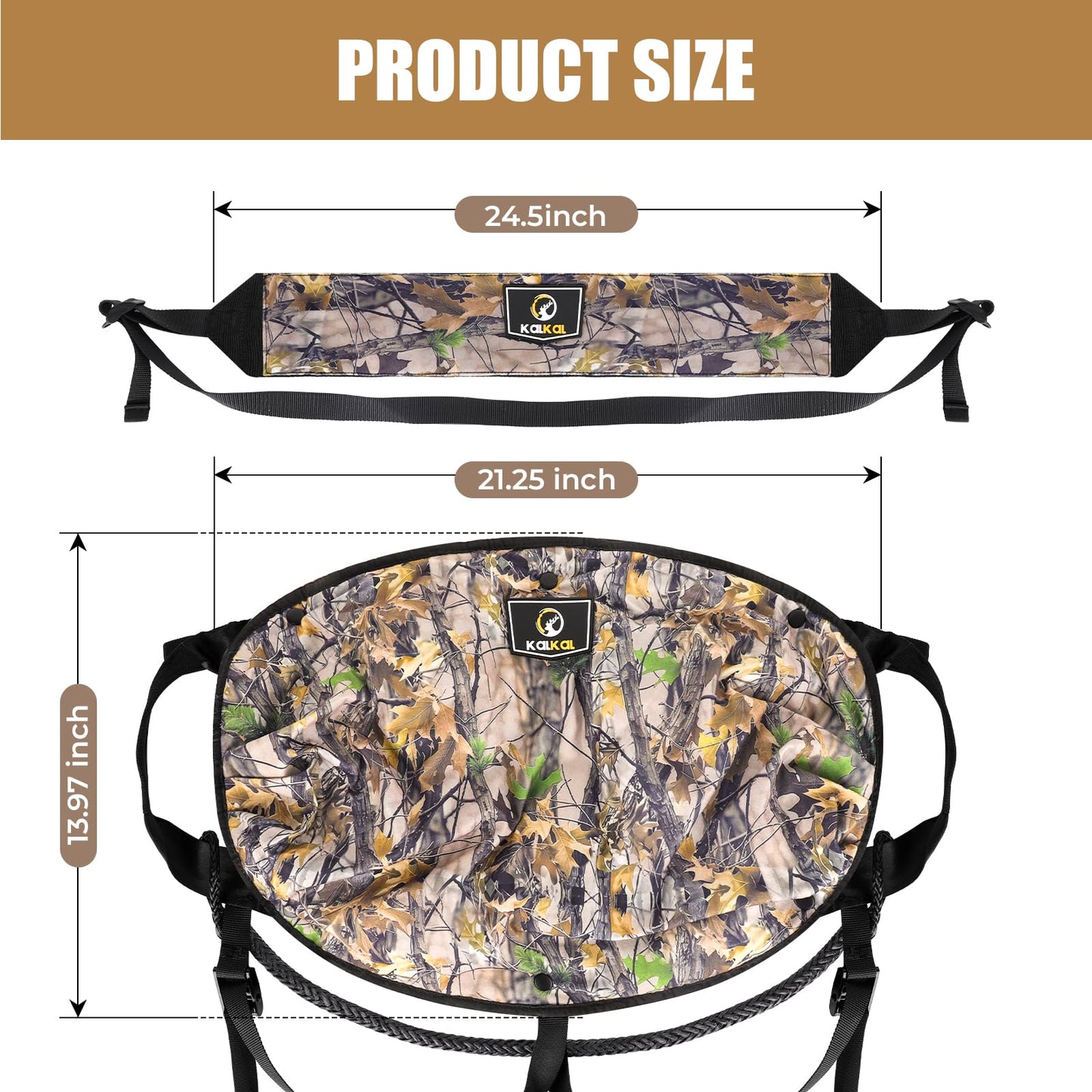 Kalkal Saddle Hunting Kit, Lightweight Camo Hunting Saddle, Tree Climbing Saddle with Removable Padded Seat, Includes Bridge and Safety Rope Tree Stand Accessories