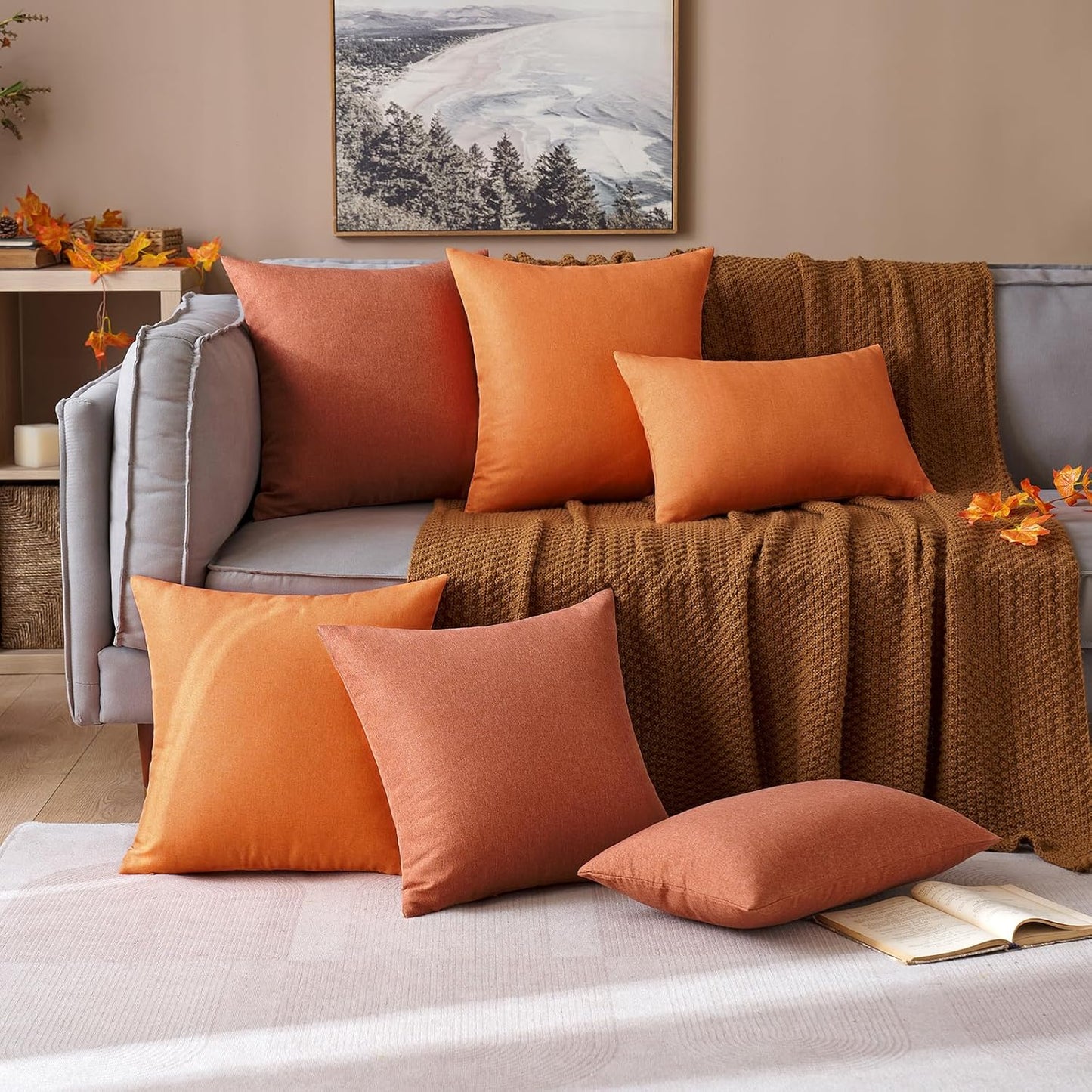 MIULEE Decorative Outdoor Throw Pillow Covers - Waterproof Faux Linen Cushion Cases | 20x20 Inch Rust (Pack of 2)