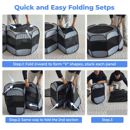 2-in-1 XLarge Cat Playpen, Detachable into 2 Separate Playpens with Additional 2 Doors, Portable Dog Playpen Cat Tent Enclosure for Kitten and Puppy Indoor Outdoor Use(L)