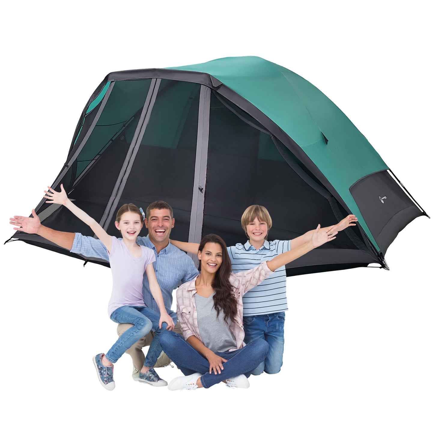 6 Person Camping Tent - Water-Resistant Cabin Style Outdoor Shelter with Built-in Screen Tent and Carrying Bag by Wakeman Outdoors (Teal)