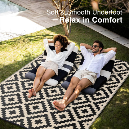 OLANLY Waterproof Outdoor Rug 10x14 ft, Outdoor Plastic Straw Rug for Camping, RV Mat Outside, Outdoor Carpet for Porch, Deck, Backyard, Balcony, Picnic, Black & Beige