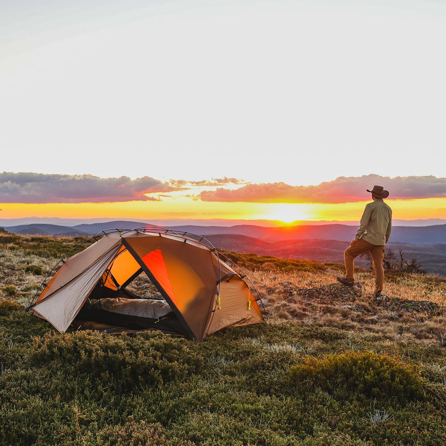 Night Cat Ultralight Backpacking Tent: Waterproof Lightweight Single People Camping Tent for Outdoor Hiking Trekking with Double Layers Aluminum Poles and Footprint 1 Person Khaki