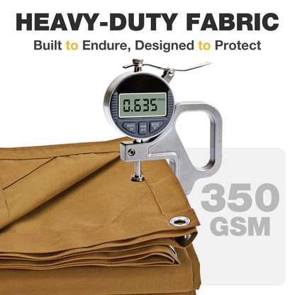 Winpull Heavy Duty Canvas Tarp 12x20 ft, 12oz (350 GSM) Polyester Canvas Water-Resistant Tarp with Rustproof Grommets, Tear-Resistant Outdoor Cover for Wood Piles, Camping, Trailer & Equipment