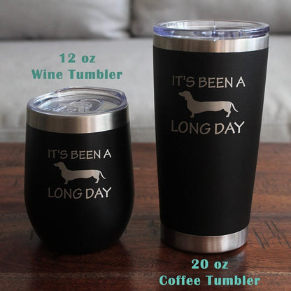 Bevvee Been a Long Day - Dachshund Wine Tumbler with Sliding Lid - Stemless Stainless Steel Insulated Cup - Cute Funny Mug for Coworkers or Boss - Teal