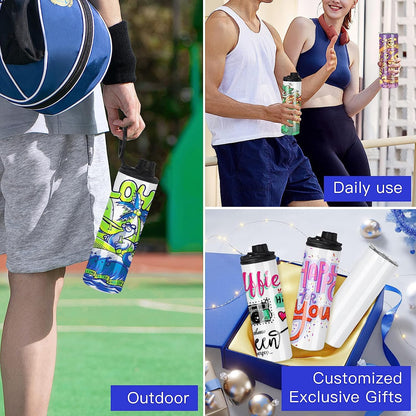 FECBK 30 Pack Sublimation Water Bottle Blanks 20 oz Sublimation Sports Water Bottle with Handle Stainless Steel Sublimation Tumbler Blanks with Lids and Straws, Individually Box, White, DIY Gift