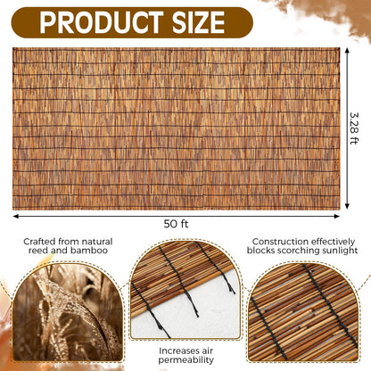 Drydiet 3.28ft x 50ft Natural Reed Fencing Bamboo Privacy Screen Balcony Reed Fence for Garden Curtain Bamboo Screen Fencing for Outdoor Backyard Patio