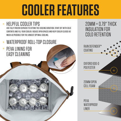 Carhartt Thick Foam Fully Insulated Cold Front Coolers, Premium Ice Retention, Durable Water Resistant Material W/Front Zippered Pocket, 30 Can Cooler Backpack, Tarmac