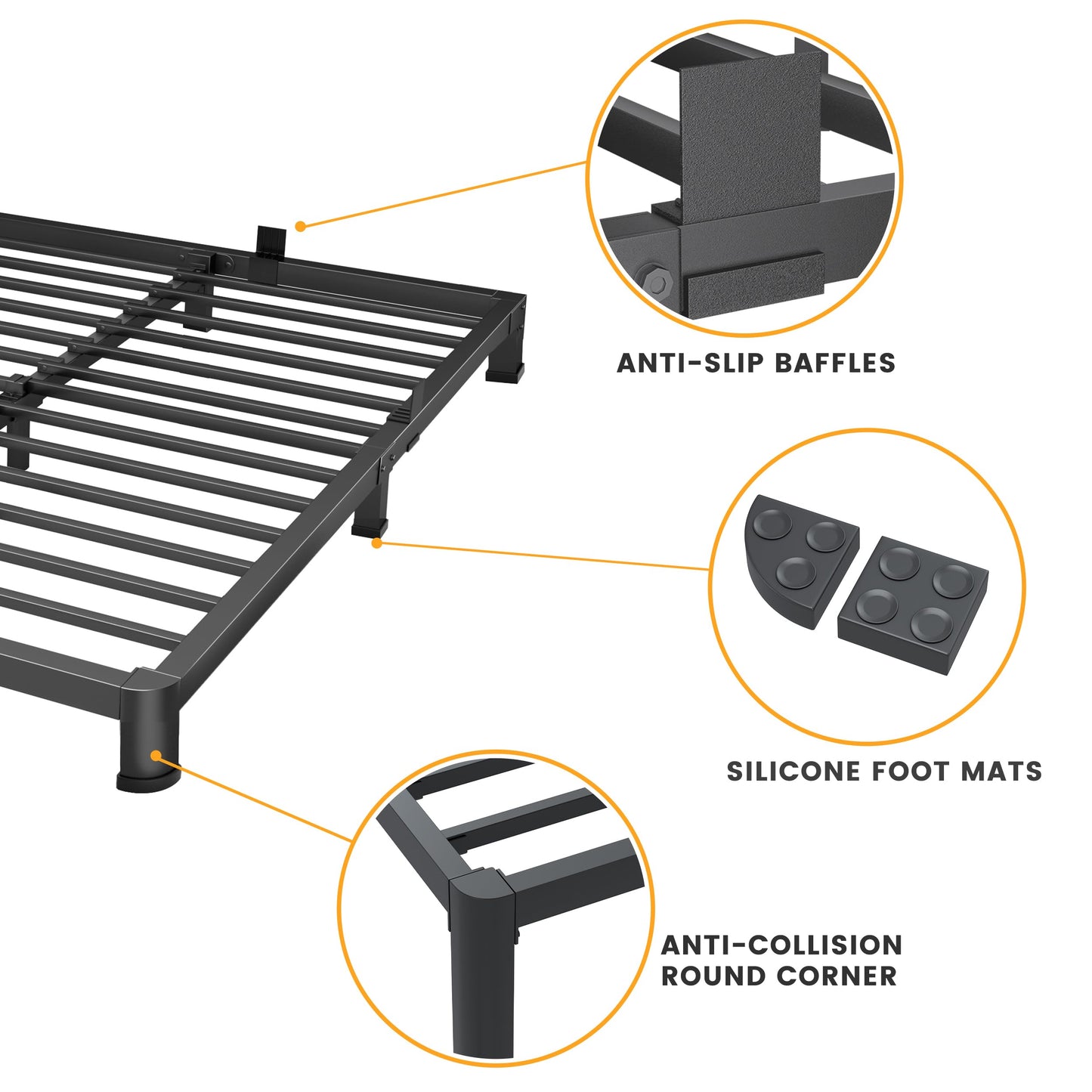 Superay 4 Inch Queen Bed Frame Low Profile, Heavy Duty Metal Platform Bed Frame with Round Corner Legs, Sturdy Mattress Foundation, No Box Spring Needed, Easy Assembly, Noise Free, Black