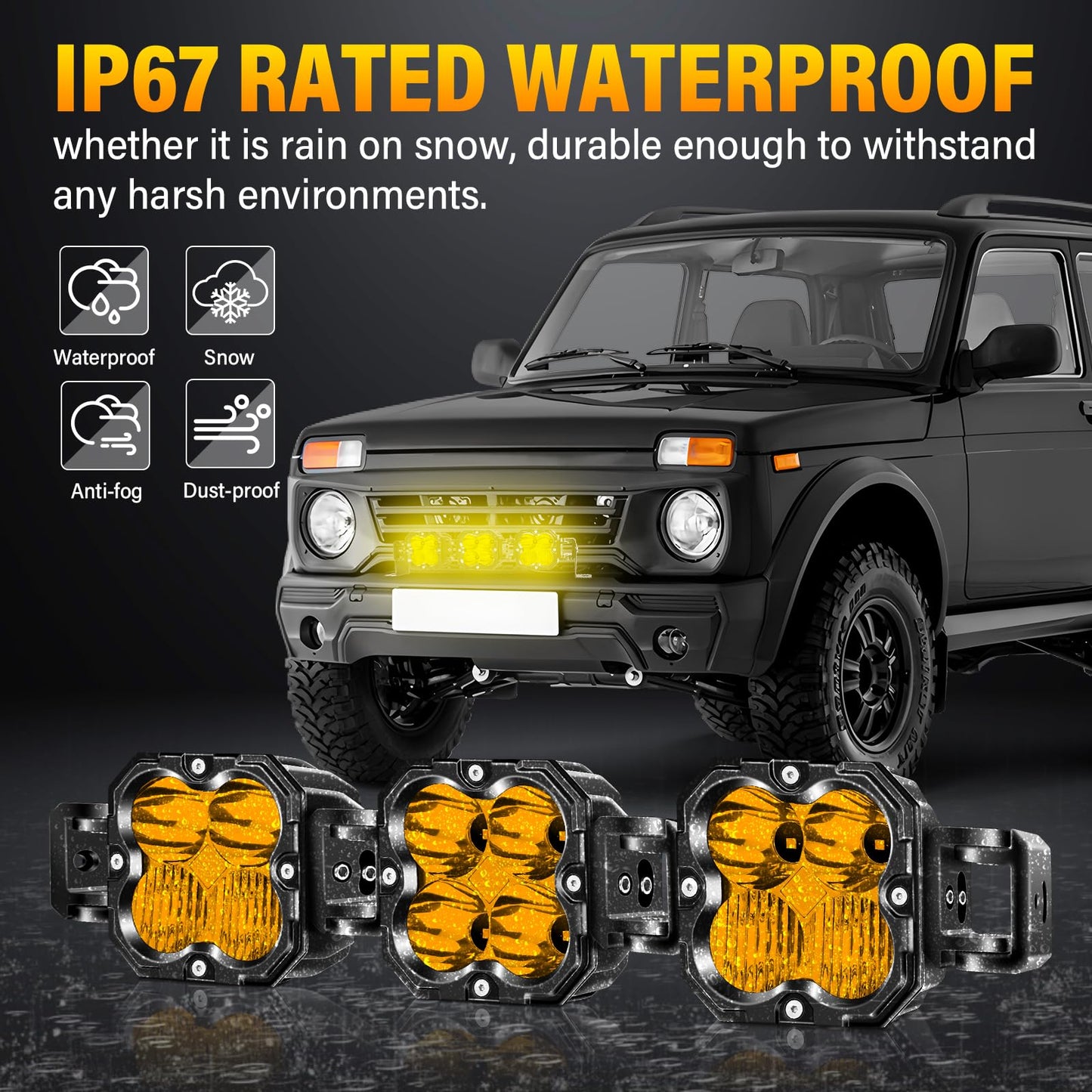 Willpower 21" 90W 9000LM LED Work Light Bar with DT Connector, Square Off Road Driving Lights 12V 24V Fog Lamps for Car Vehicle Truck 4x4 Boat Tractor, 3000K Amber, Waterproof Headlight, Spot Flood