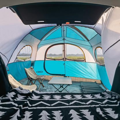 UNP SUV Tent for Camping, 6-Person Car Camping, SUV Tailgate Tent for Outdoor, Easy Set Up with Rainfly 10'x9'x78in(H) (Ocean Blue)