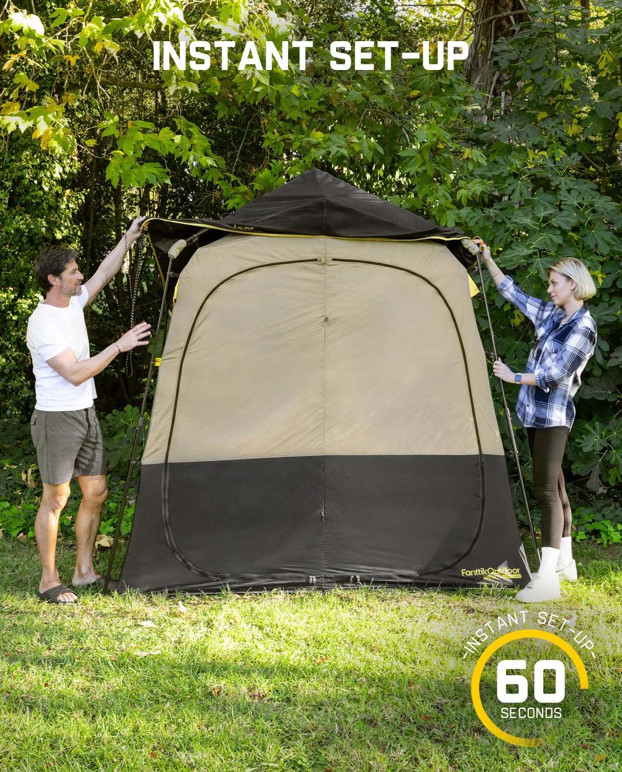 FanttikOutdoor Zeta A2 Pro Shower Tent 2 Rooms, Portable Privacy Shelter for Shower & Dressing, Instant Setup in 60 Seconds with Rainfly & Windproof, Ideal for Camping & Hiking, Fishing, Beach
