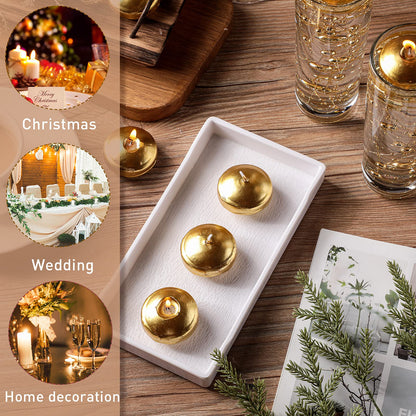 Nuanchu 12 Pieces 1. 65 Inch Floating Candles for Wedding Centerpiece, Small Unscented Floating Round Tealights Metallic Smooth Wax Disc Candles for Graduation Dinner Home Decor(Gold)