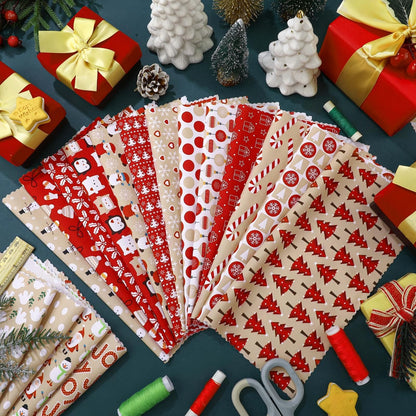 HunnmingRe 20 Pcs 10''x10'' Christmas Hot Cocoa Quilting Fabric Square Santa Snowflake Precut Quilted Fabric Bundle Candy Cane Snowman Printed Sewing Material for Winter Patchwork DIY Craft Supplies