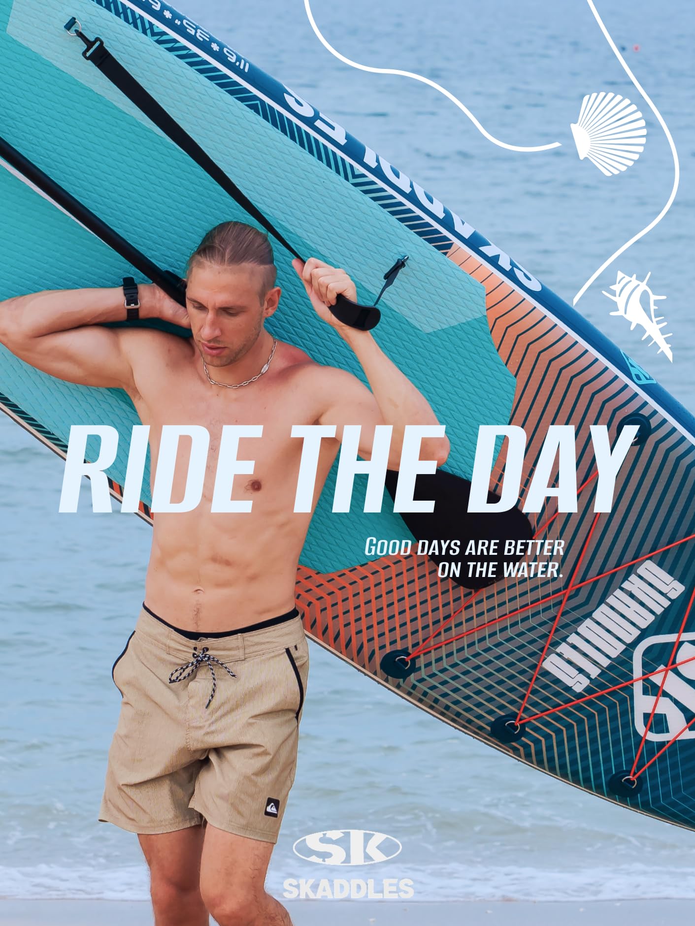 SKADDLES 11’6 × 35" Inflatable SUP–Super Wide, Stable Stand Up Paddle Board for Adults, Youth, Family & Pets, High Weight Capacity, Non-Slip EVA Deck, Premium Accessories (FLASHLINE · Strike Scale)