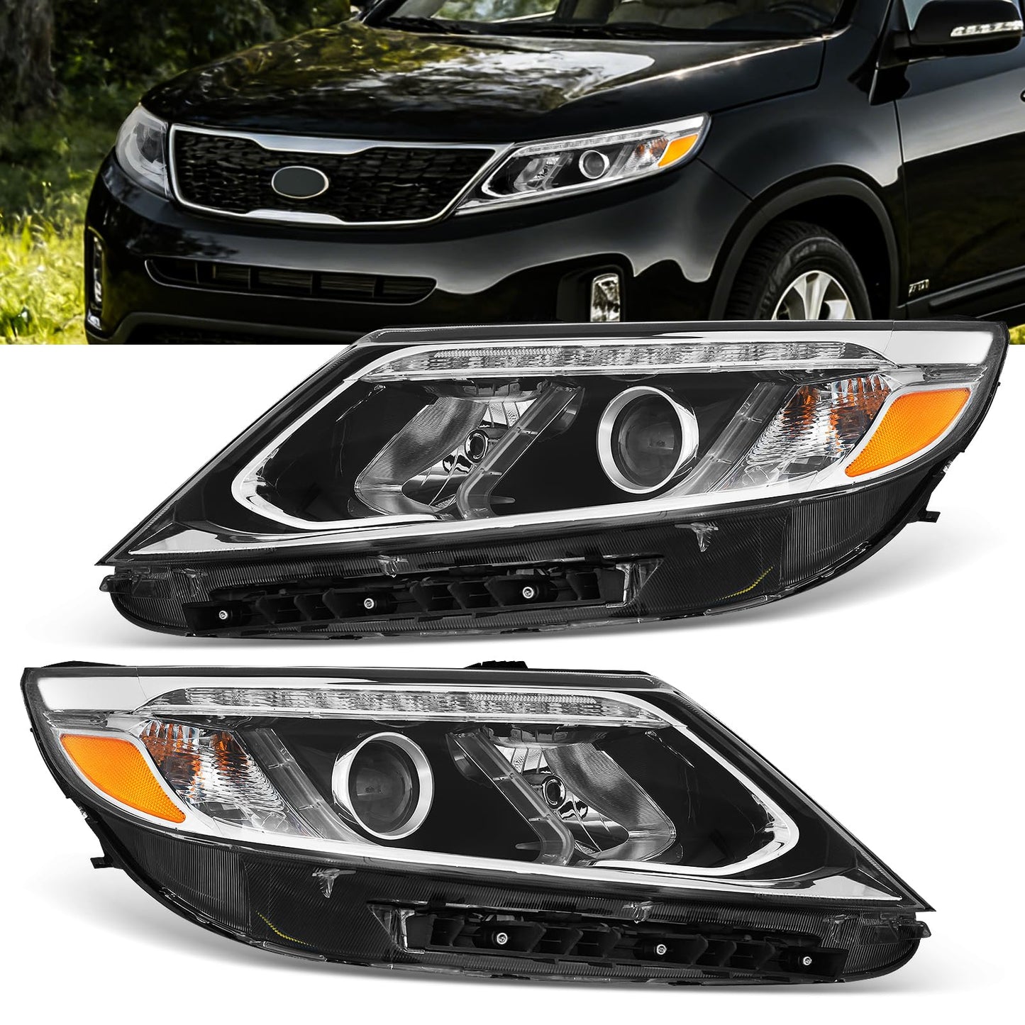 XGWZ LED Headlights Assembly Compatible with 2014 2015 Kia Sorento Black Housing Clear Lens, Passenger and Driver Side