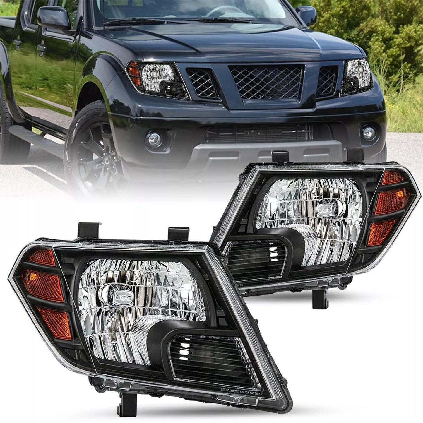 For 2009-2021 Nissan Frontier Headlights Assembly Compatible with 09 10 11 12 13 14 15 16 17 18 19 20 21 Frontier Headlamps Replacement Left and Right Accessories Clear Lens Black Housing