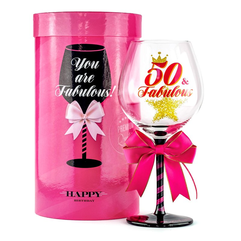 SAY HO UM 50 and Fabulous Birthday Wine Glass for Women | Fun Gift for Woman Turning Fifty Years Old | Mom, Best Friend, Aunt, Cousin, Co-Worker | Big 23 oz, 8.8 Inch Wine Glass