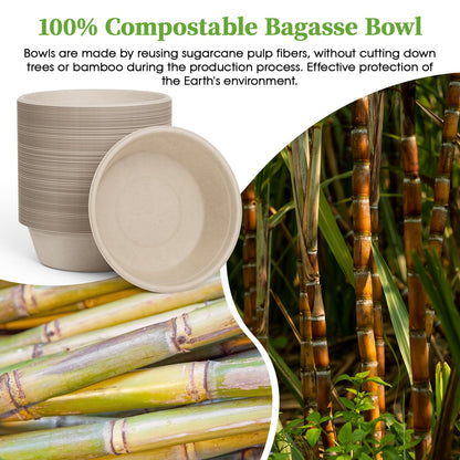 ECOLipak 20 OZ 150 Count Paper Bowls, Disposable Compostable Large Soup Bowl, Heavy Duty Bagasse Bowls for Family Lunch, Dinner Meals, Camping, Party