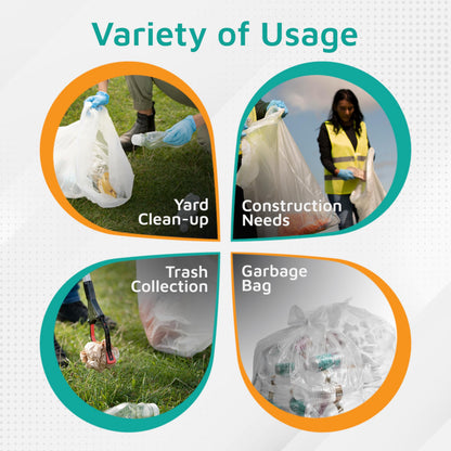 PlasticMill Contractor Bags Heavy Duty - Commercial, Industrial Garbage Bags - Clear Construction Trash Bags - Outdoor, Garden Trash Bags, 100-Gallon, 3 Mil, 67"x79" (10-Count)