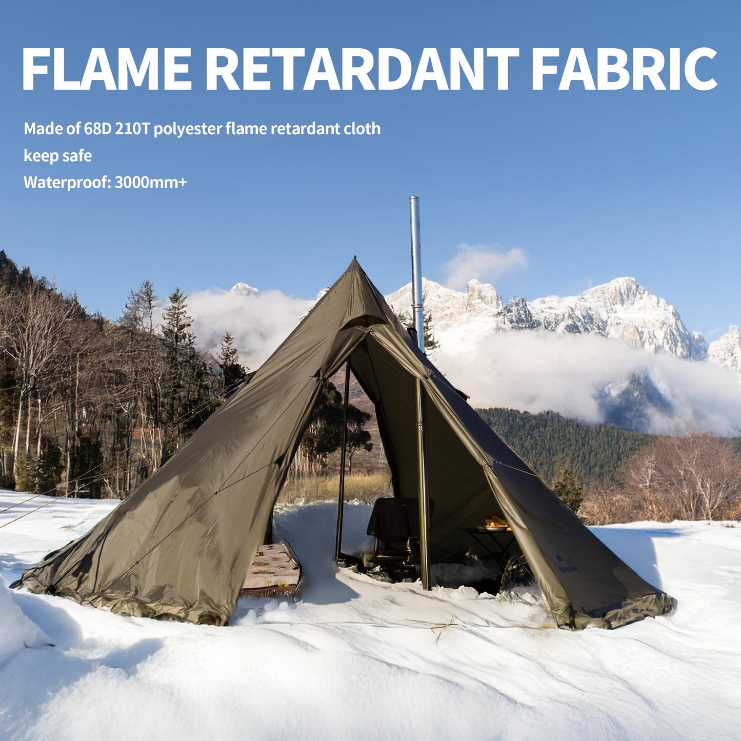 Naturehike Ranch Fire Teepee Tent, Hot Tents with Stove Jack, 4-6 Person Waterproof Windproof 4 Season Tent, Cold Weather Winter Tents for Camping